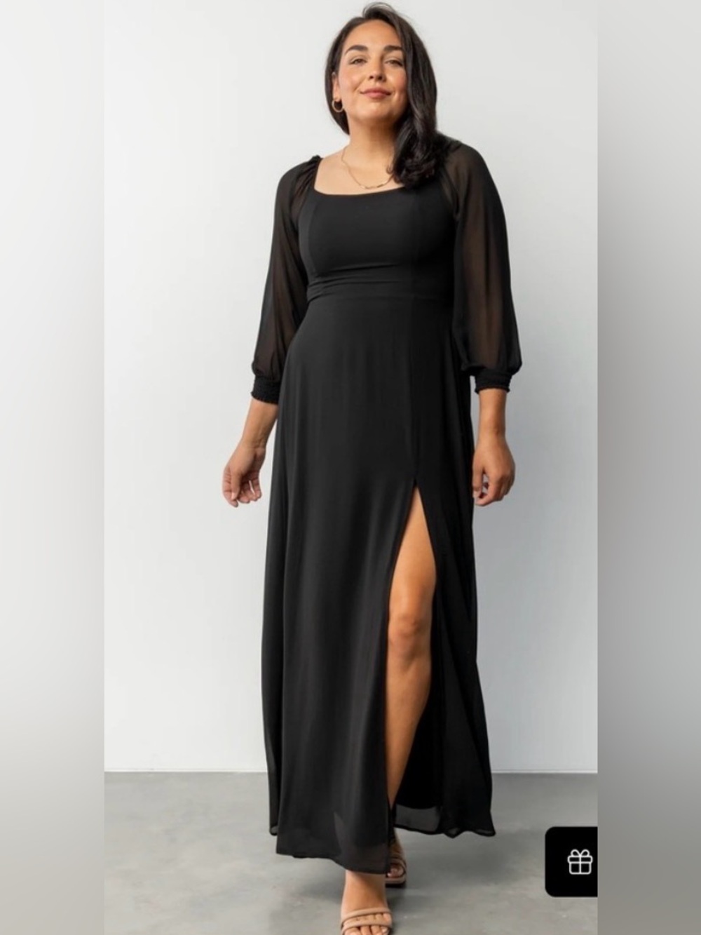 NWT Baltic Born Black Maxi Dress Size Small Square Neck Smocked Back Long Sleeve